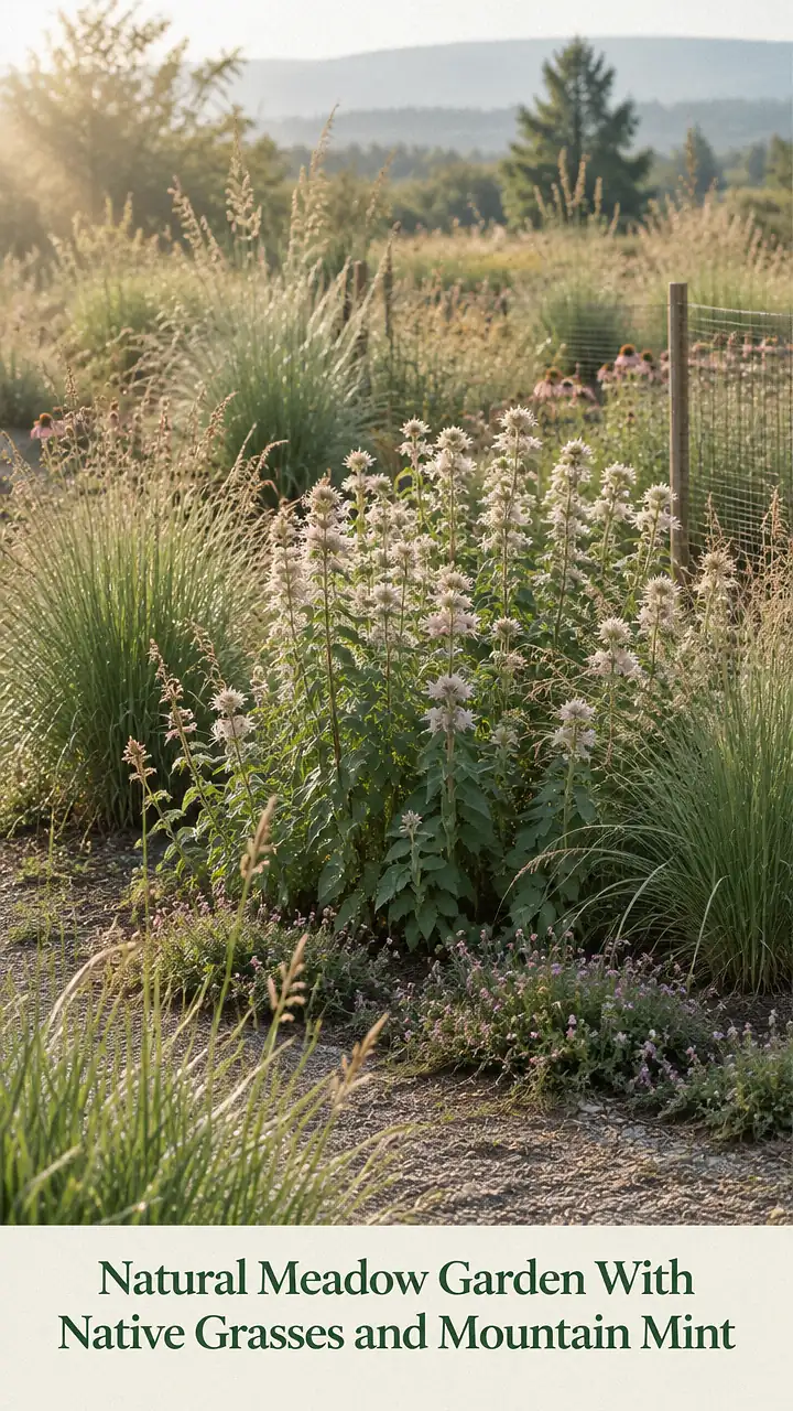 Natural Meadow Garden With Native Grasses and Mountain Mint