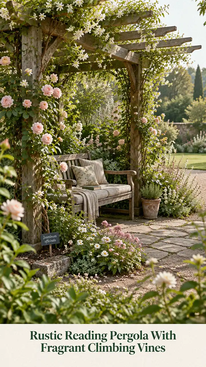 Rustic Reading Pergola With Fragrant Climbing Vines