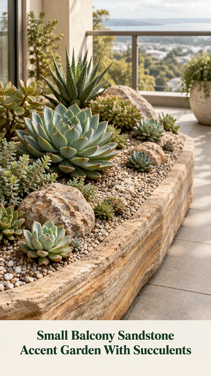 Small Balcony Sandstone Accent Garden With Succulents