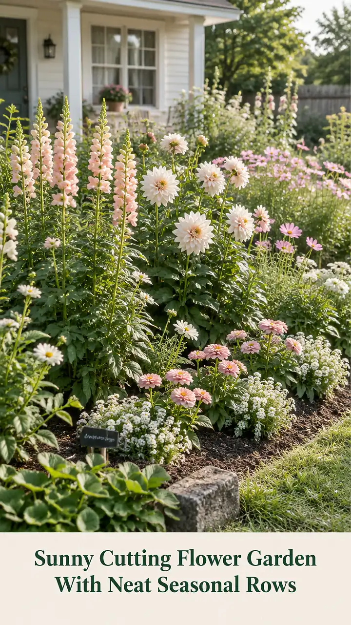 Sunny Cutting Flower Garden With Neat Seasonal Rows