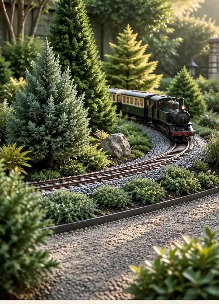 Classic Backyard Railway Loop With Miniature Evergreen Trees