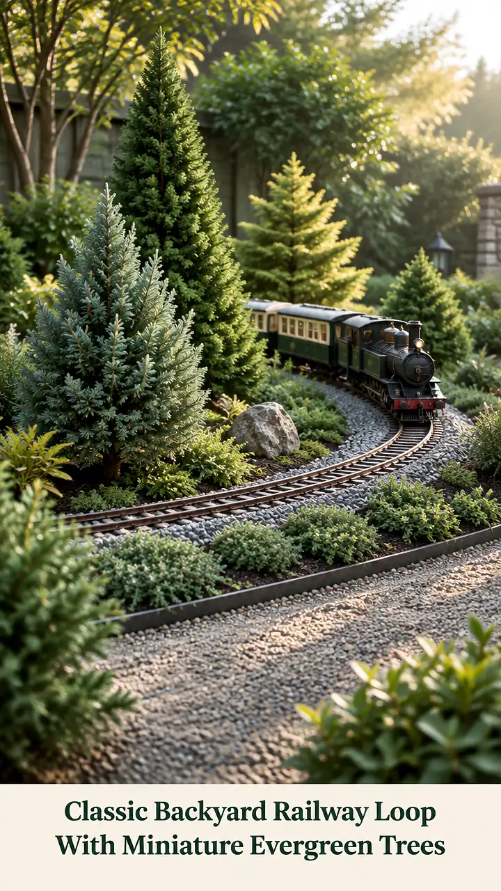 Classic Backyard Railway Loop With Miniature Evergreen Trees
