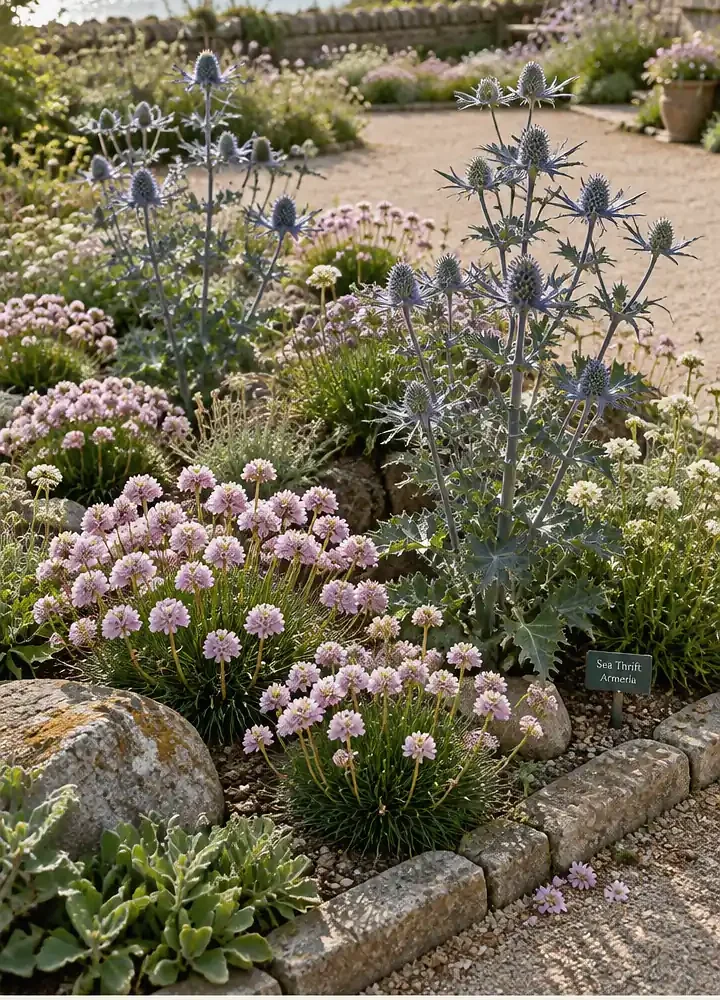 Coastal Sea Thrift and Blue Sea Holly Flower Border