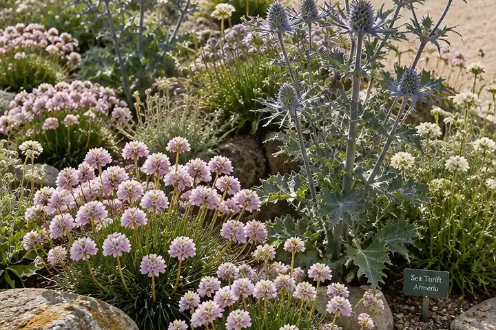 Coastal Sea Thrift and Blue Sea Holly Flower Border