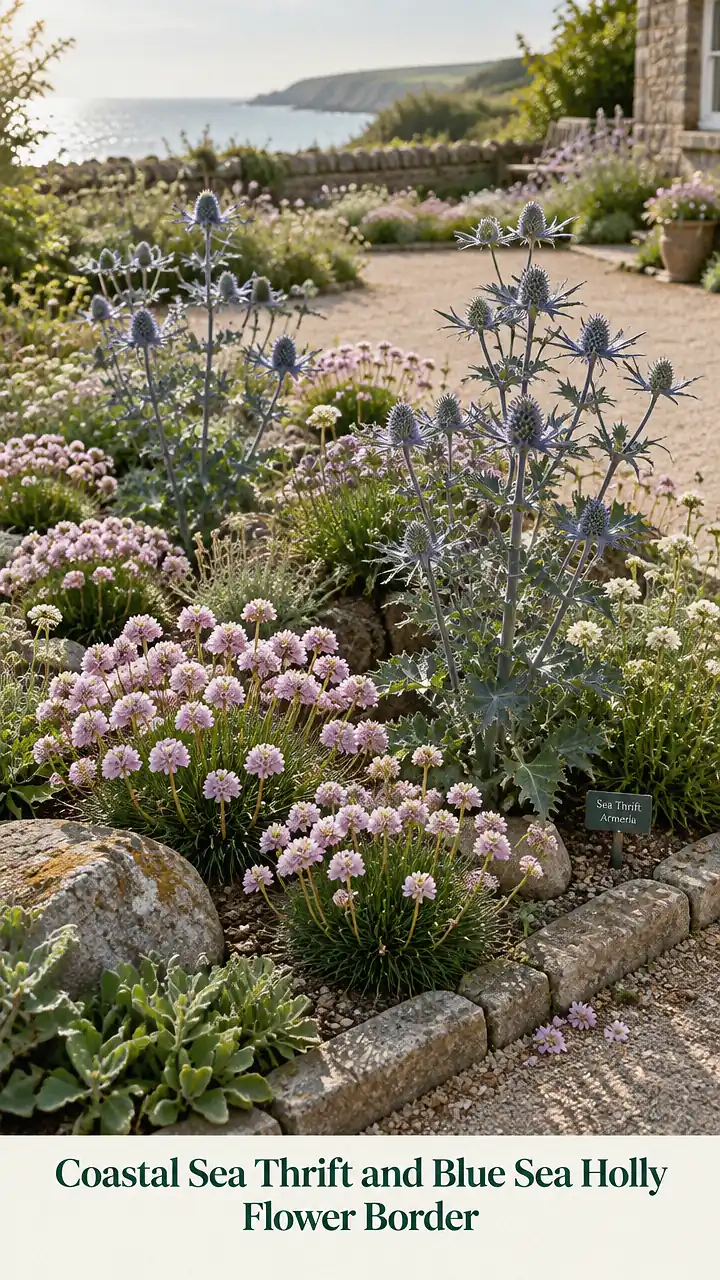 Coastal Sea Thrift and Blue Sea Holly Flower Border