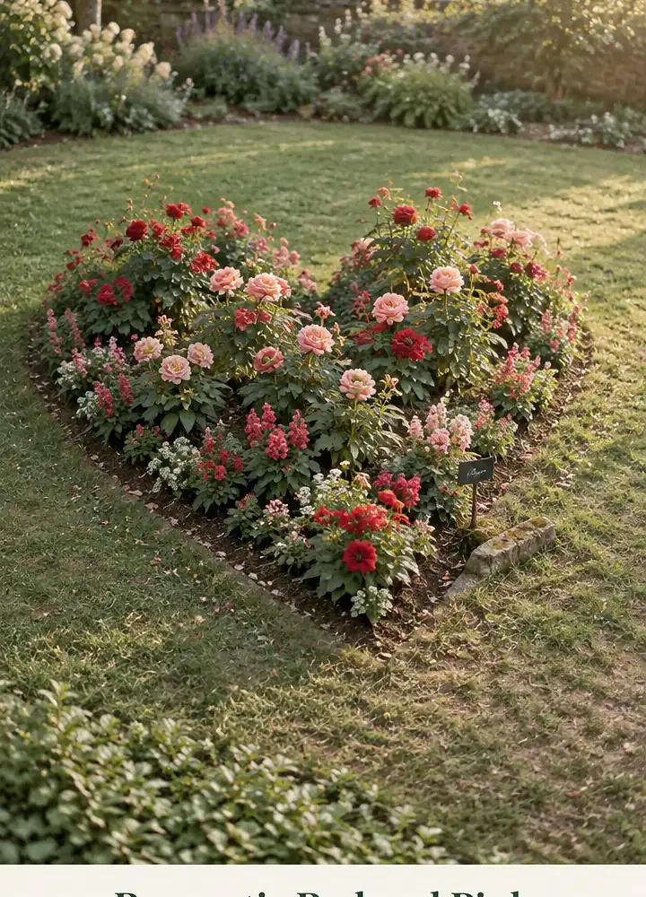 Romantic Red and Pink Heart-Shaped Flower Bed