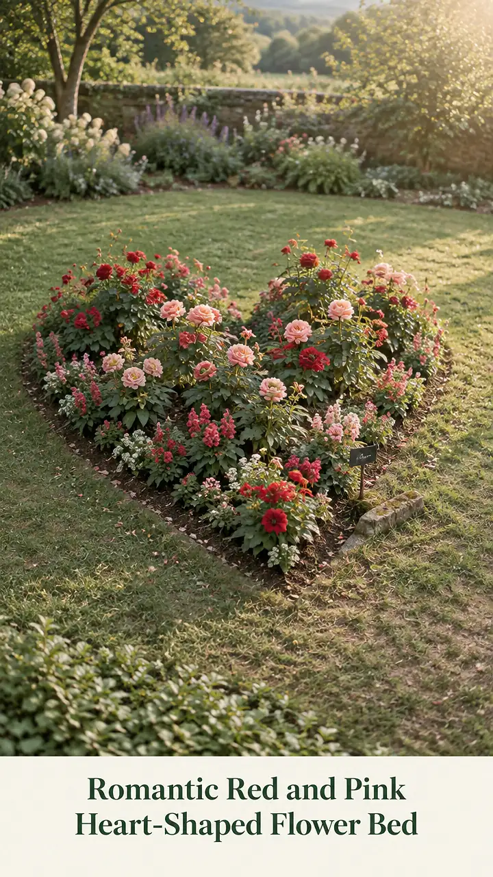 Romantic Red and Pink Heart-Shaped Flower Bed