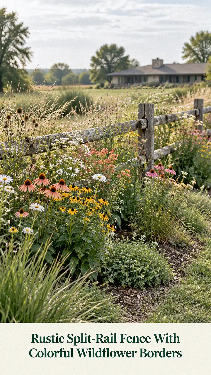 Rustic Split-Rail Fence With Colorful Wildflower Borders