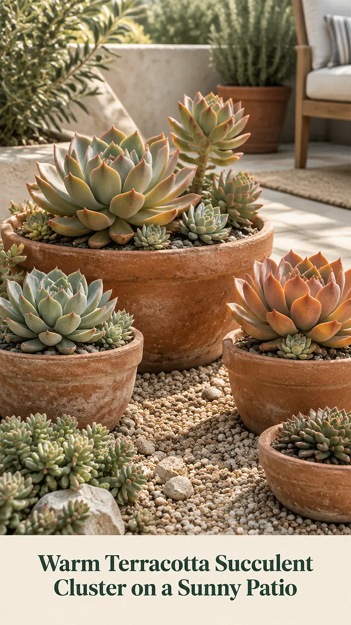 Warm Terracotta Succulent Cluster on a Sunny Patio