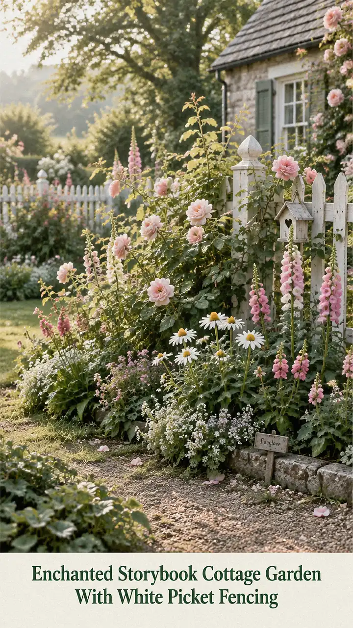 Enchanted Storybook Cottage Garden With White Picket Fencing