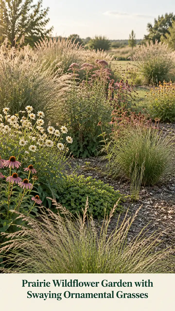 Prairie Wildflower Garden with Swaying Ornamental Grasses