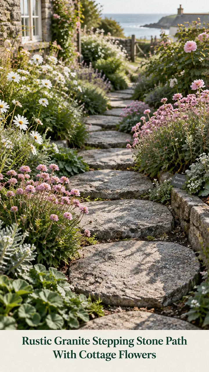 Rustic Granite Stepping Stone Path With Cottage Flowers
