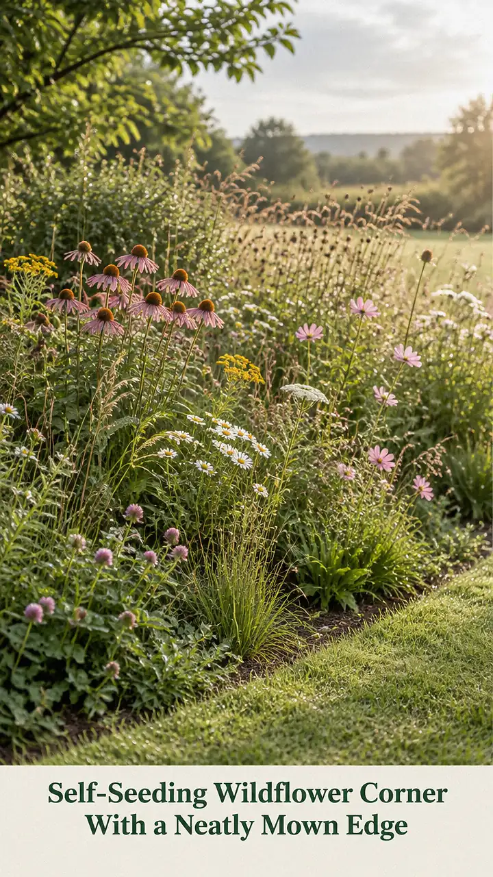 Self-Seeding Wildflower Corner With a Neatly Mown Edge
