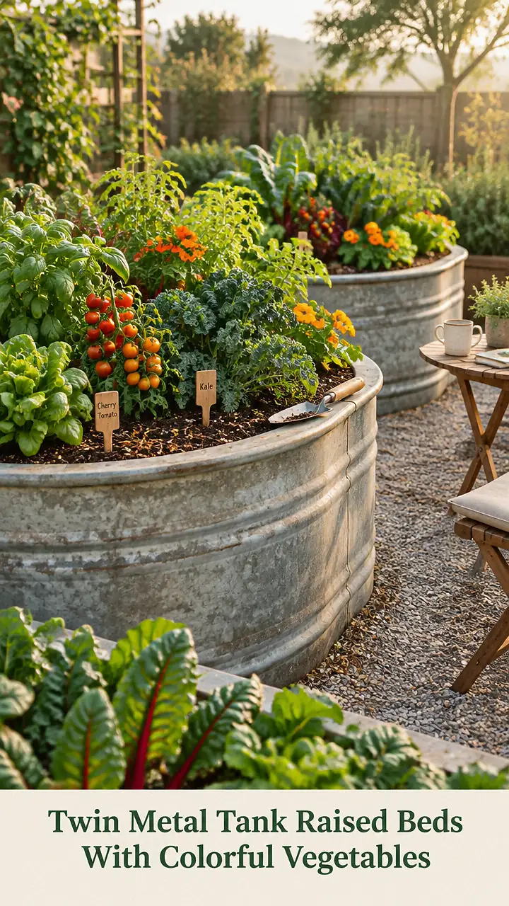 Twin Metal Tank Raised Beds With Colorful Vegetables