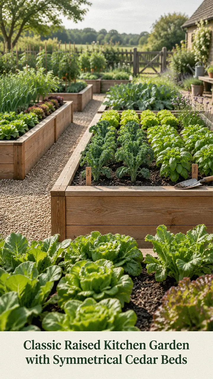 Classic Raised Kitchen Garden with Symmetrical Cedar Beds