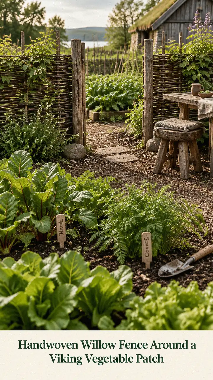 Handwoven Willow Fence Around a Viking Vegetable Patch