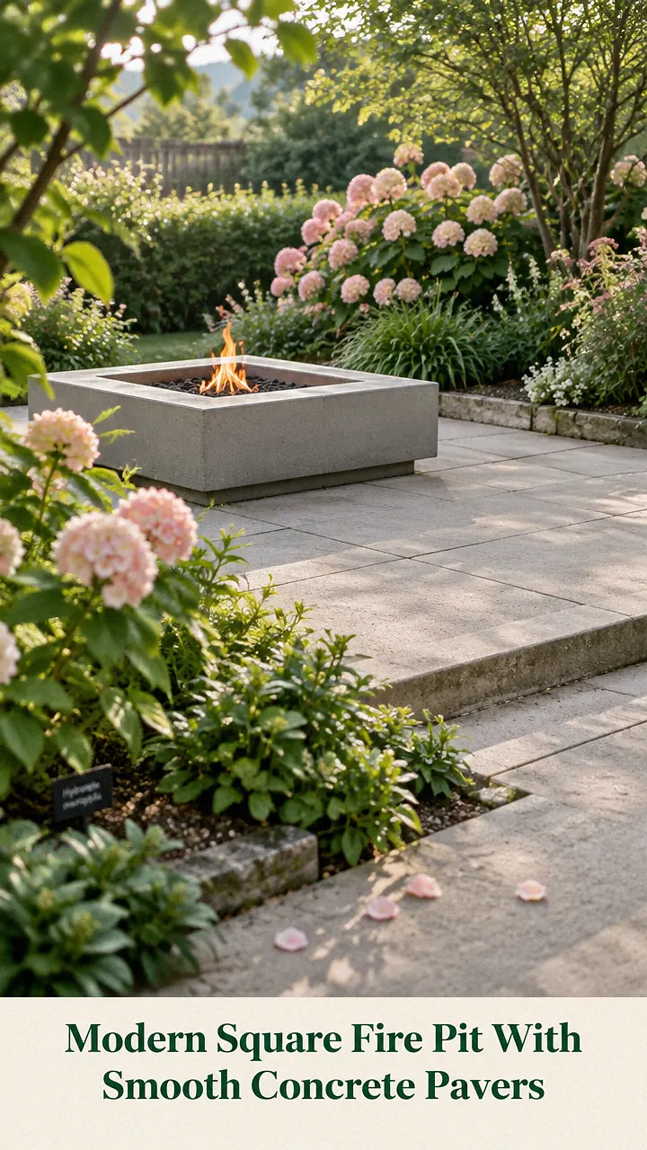 Modern Square Fire Pit With Smooth Concrete Pavers