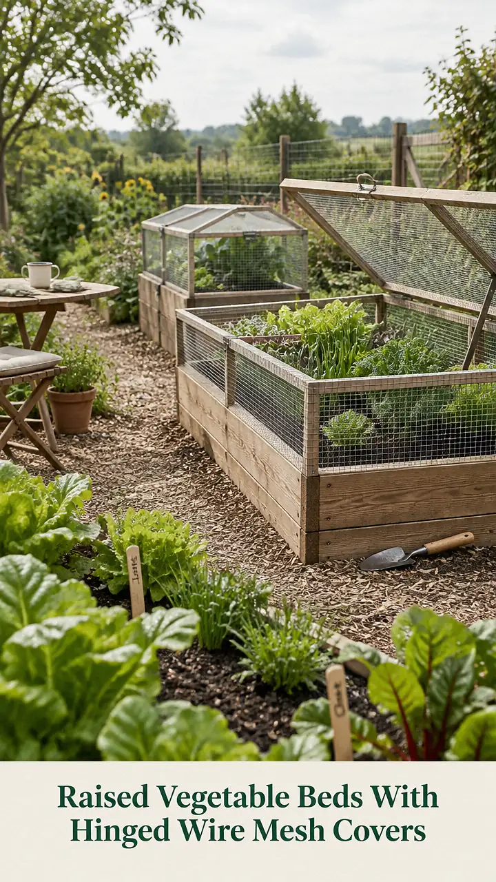 Raised Vegetable Beds With Hinged Wire Mesh Covers