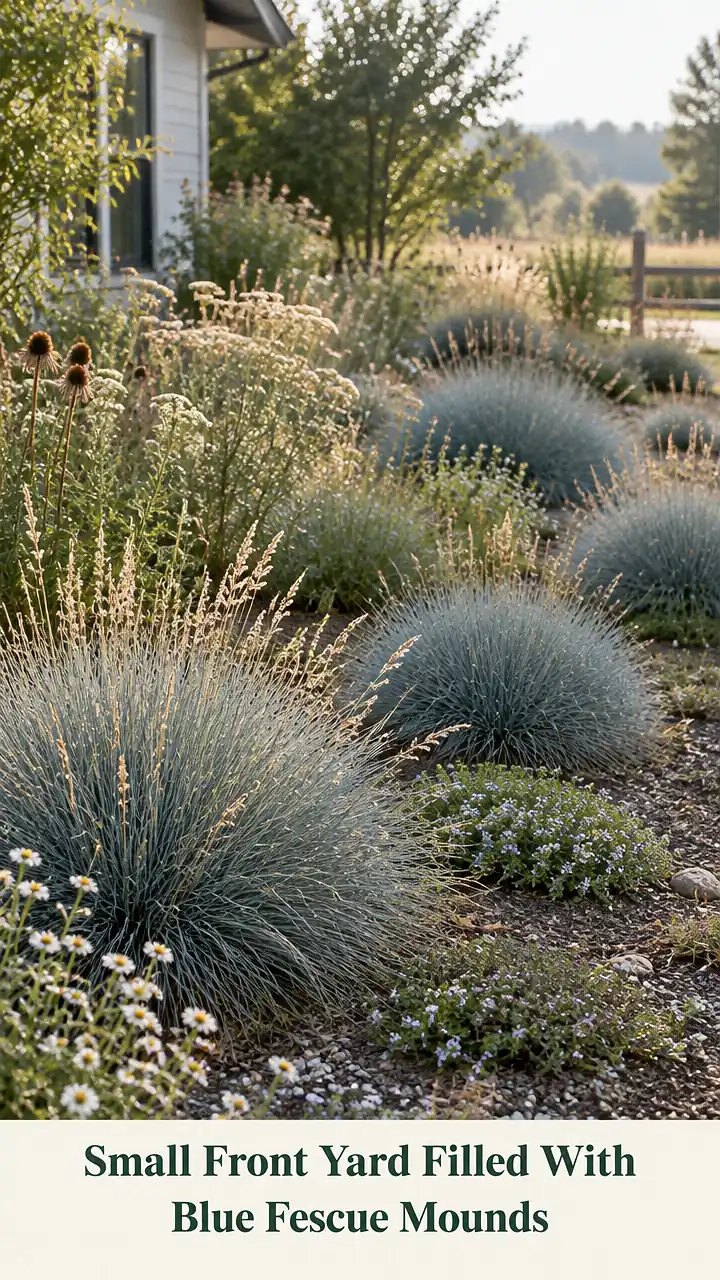 Small Front Yard Filled With Blue Fescue Mounds