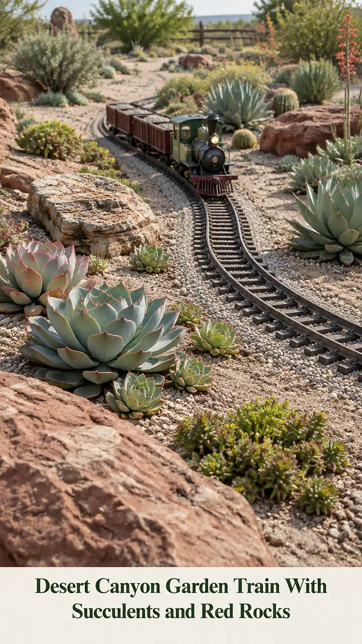 Desert Canyon Garden Train With Succulents and Red Rocks
