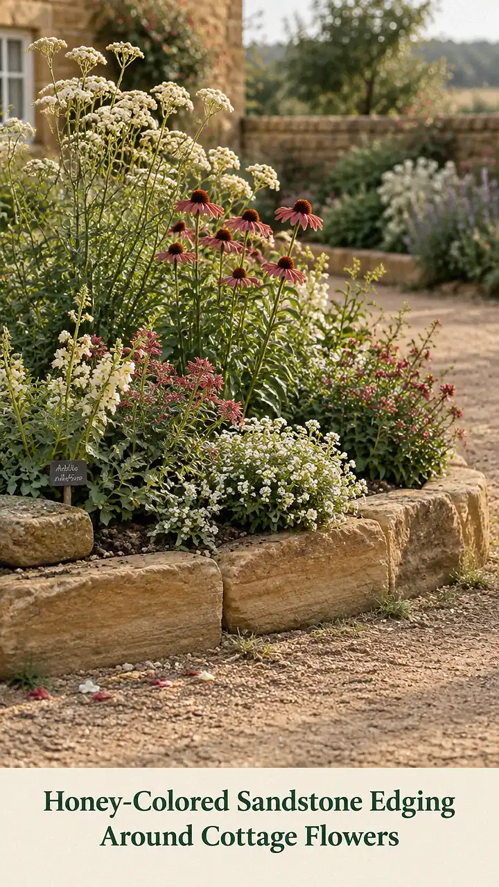 Honey-Colored Sandstone Edging Around Cottage Flowers