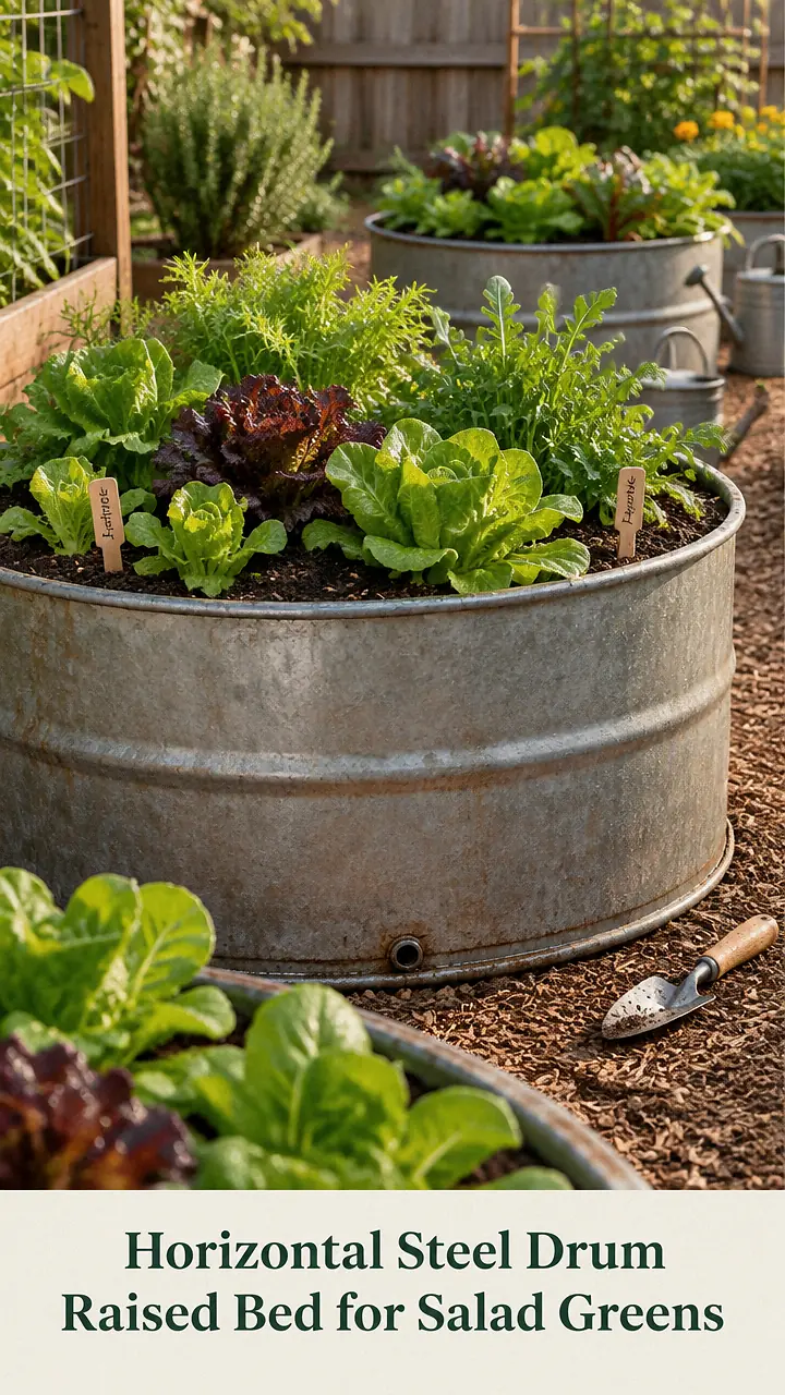 Horizontal Steel Drum Raised Bed for Salad Greens