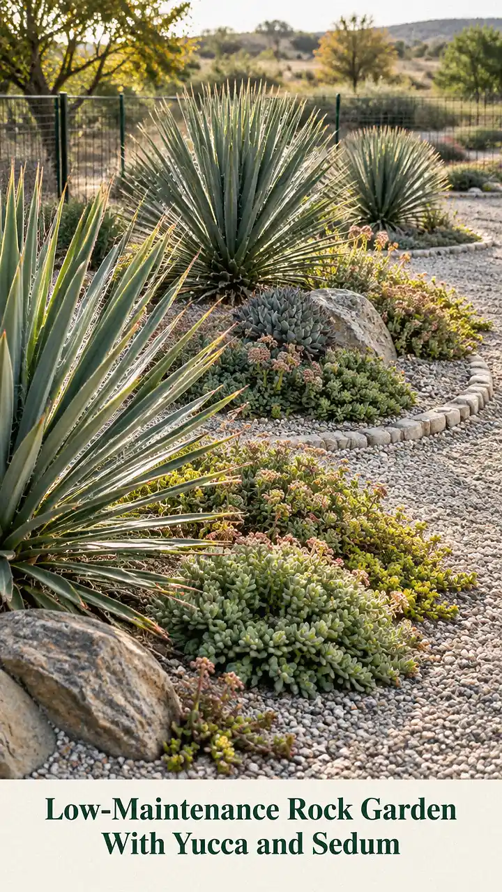 Low-Maintenance Rock Garden With Yucca and Sedum