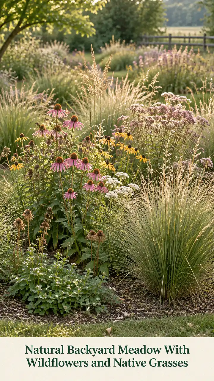 Natural Backyard Meadow With Wildflowers and Native Grasses