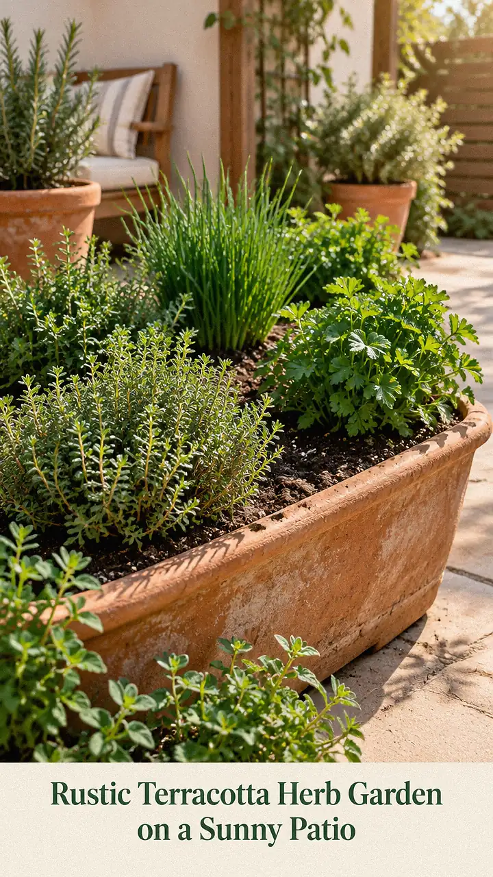 Rustic Terracotta Herb Garden on a Sunny Patio