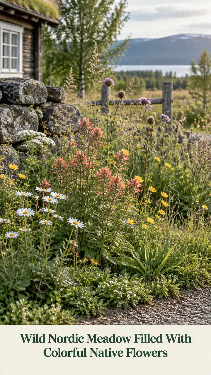 Wild Nordic Meadow Filled With Colorful Native Flowers