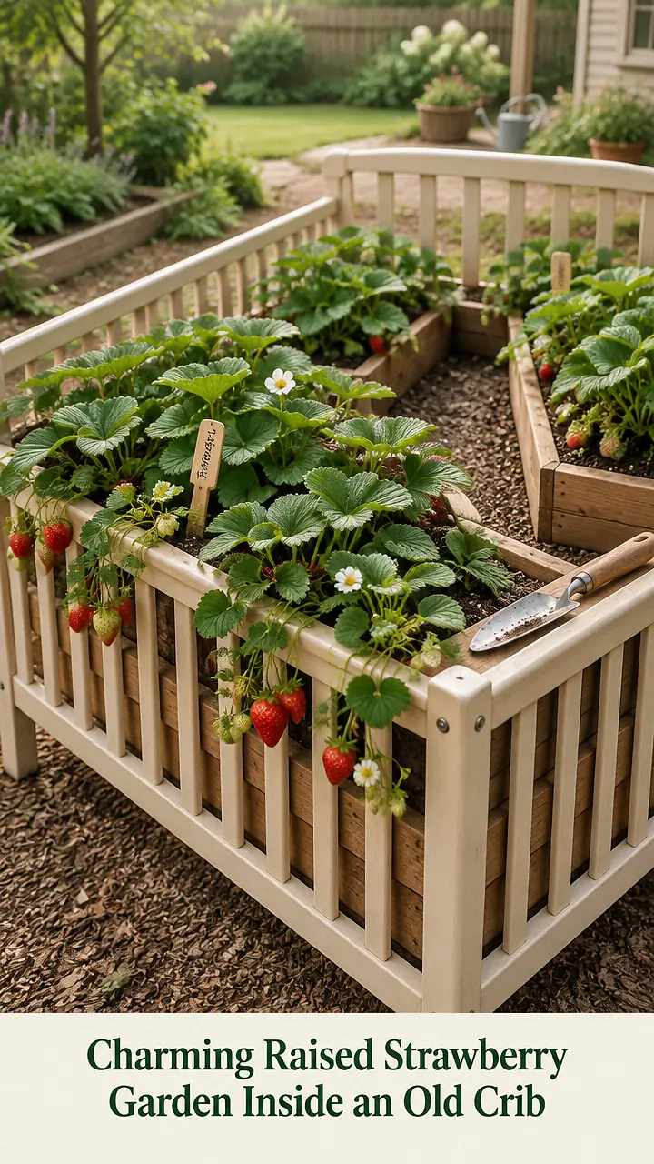 Charming Raised Strawberry Garden Inside an Old Crib