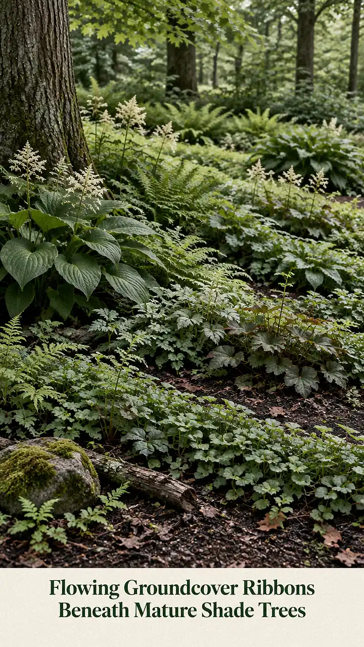 Flowing Groundcover Ribbons Beneath Mature Shade Trees