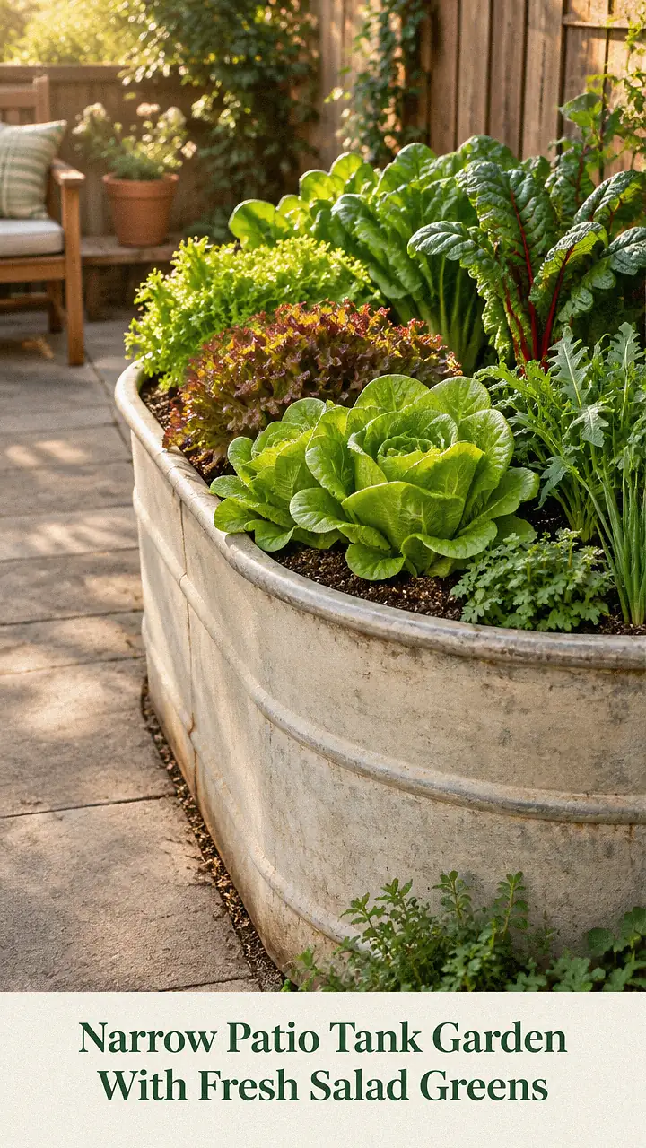 Narrow Patio Tank Garden With Fresh Salad Greens