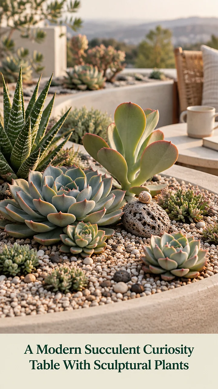 A Modern Succulent Curiosity Table With Sculptural Plants