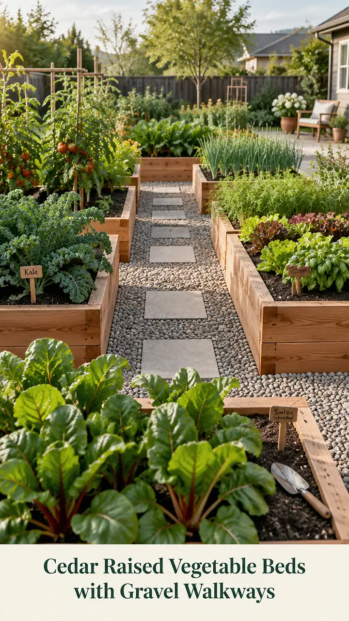 Cedar Raised Vegetable Beds with Gravel Walkways