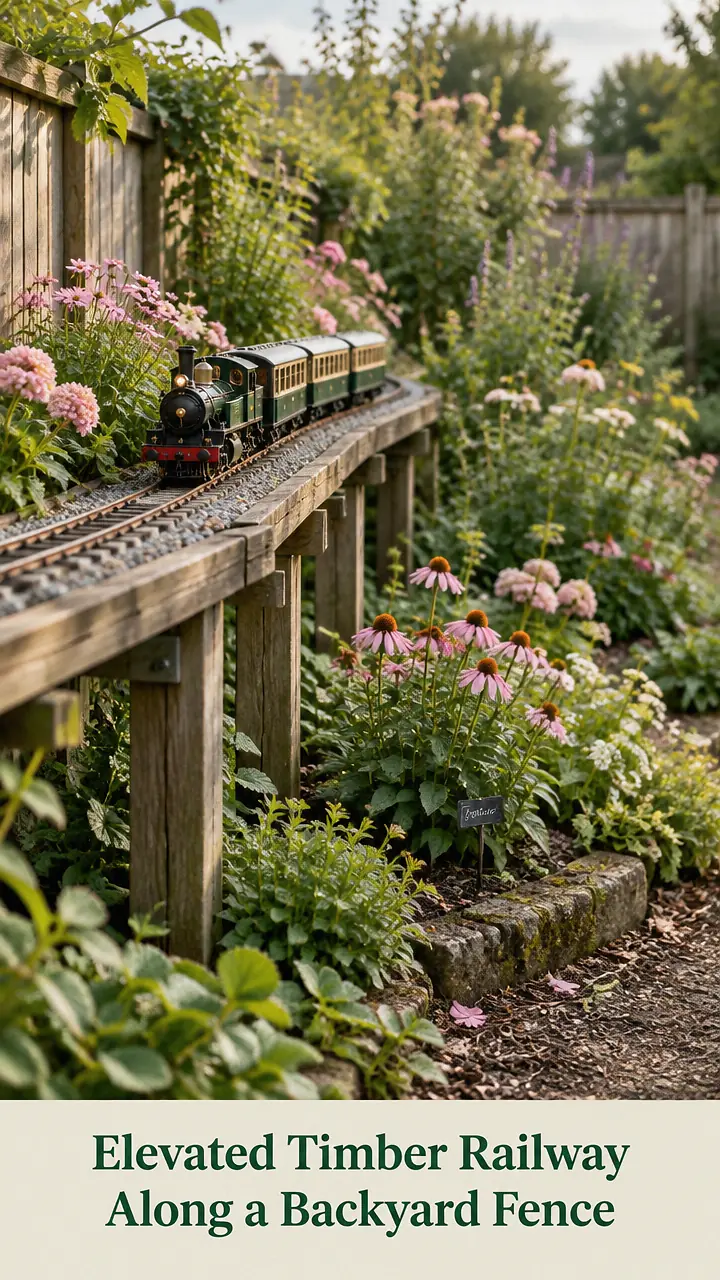 Elevated Timber Railway Along a Backyard Fence
