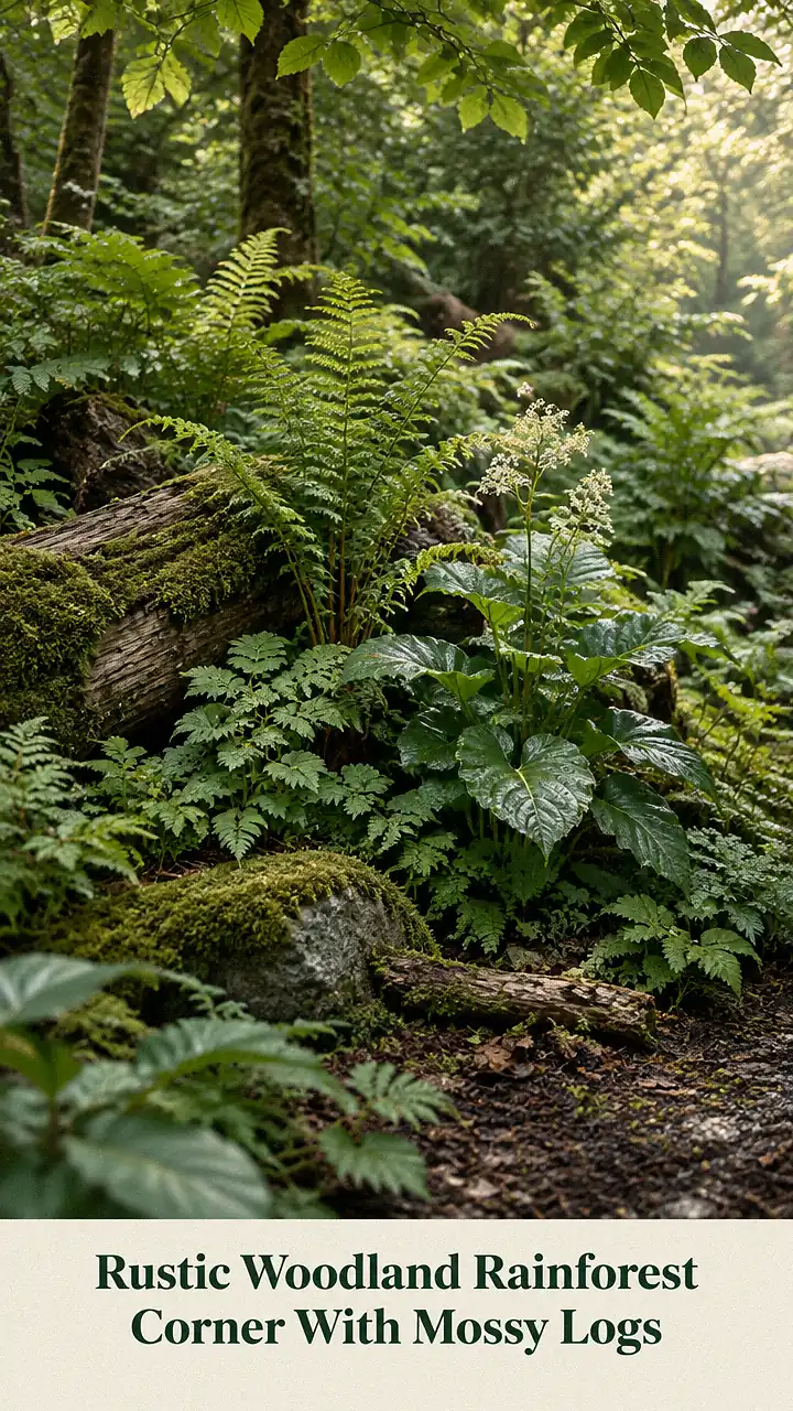 Rustic Woodland Rainforest Corner With Mossy Logs