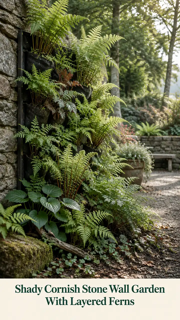 Shady Cornish Stone Wall Garden With Layered Ferns