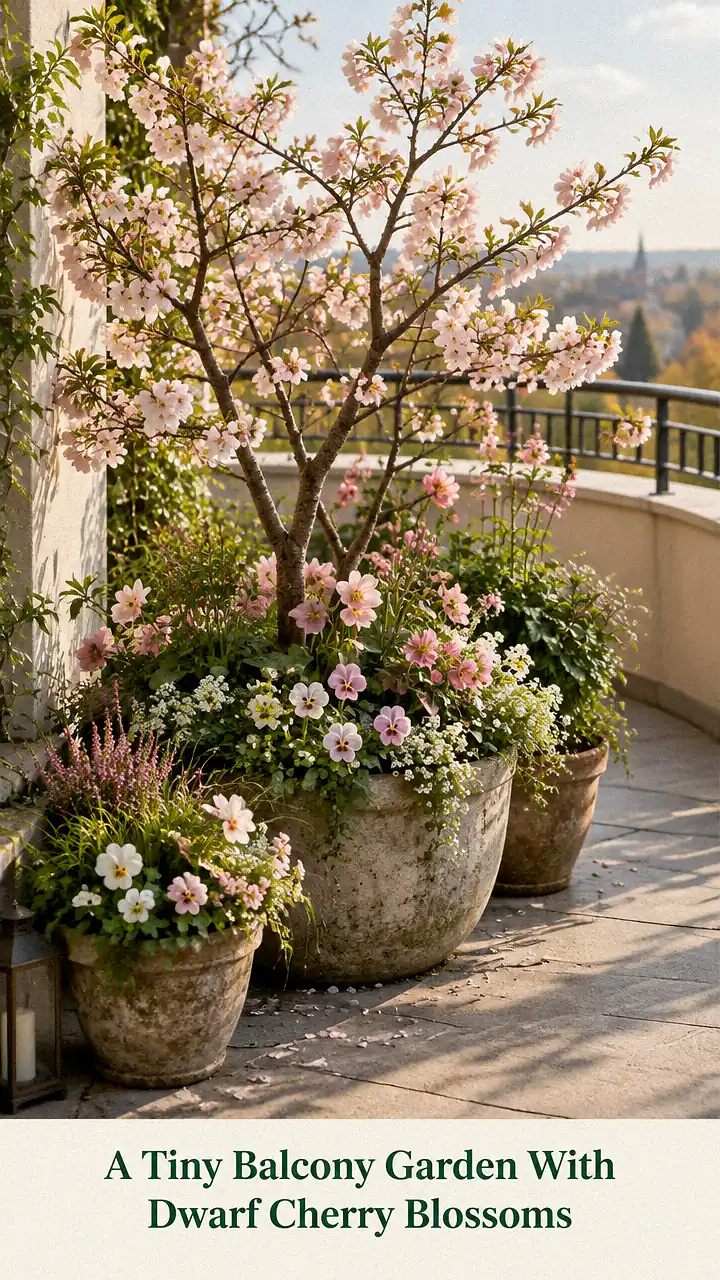 A Tiny Balcony Garden With Dwarf Cherry Blossoms