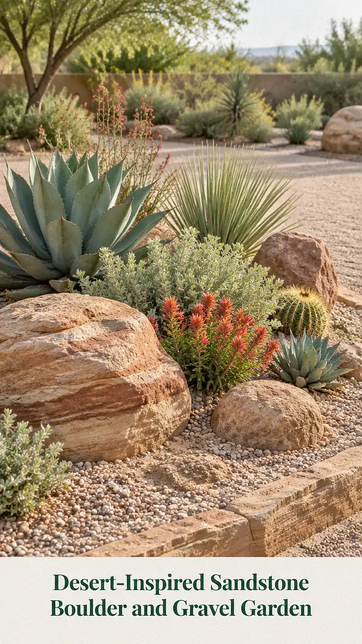 Desert-Inspired Sandstone Boulder and Gravel Garden