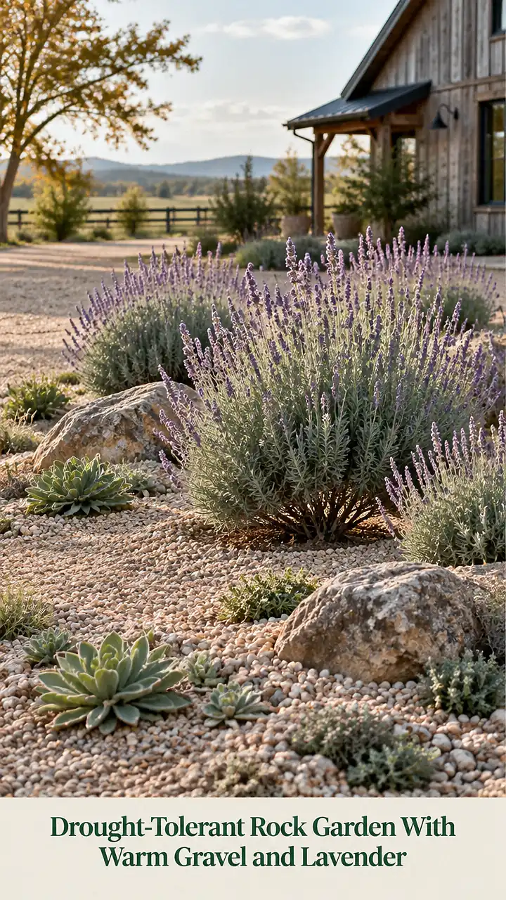 Drought-Tolerant Rock Garden With Warm Gravel and Lavender