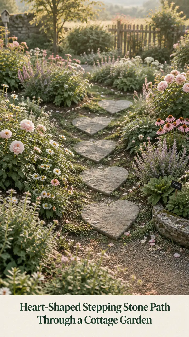 Heart-Shaped Stepping Stone Path Through a Cottage Garden