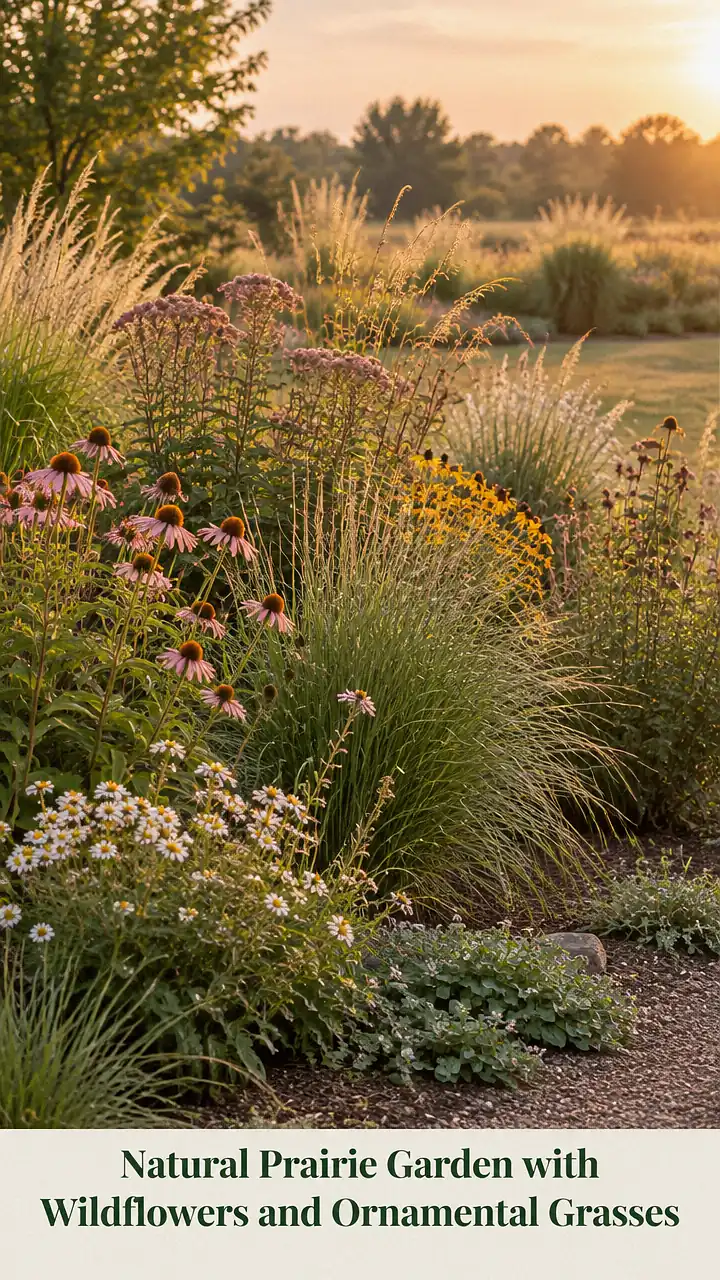 Natural Prairie Garden with Wildflowers and Ornamental Grasses