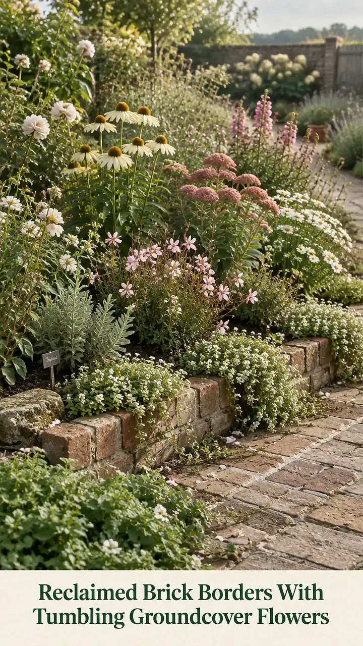 Reclaimed Brick Borders With Tumbling Groundcover Flowers