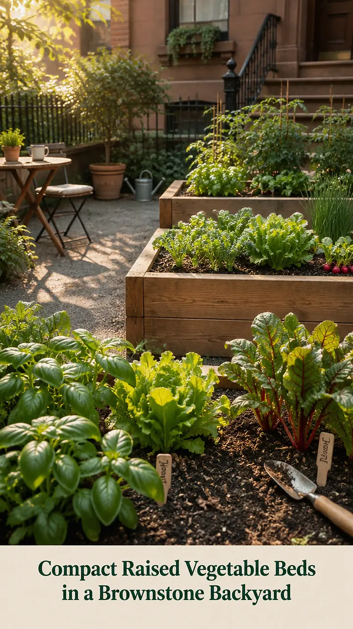Compact Raised Vegetable Beds in a Brownstone Backyard