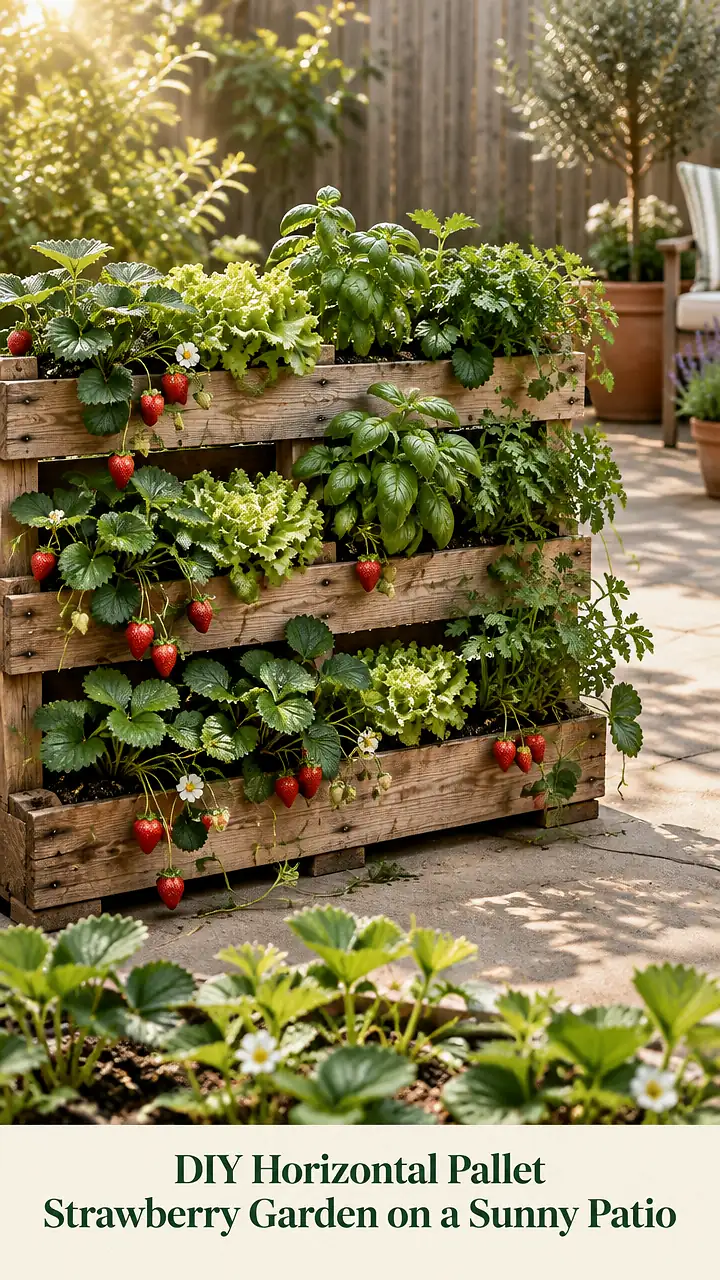 DIY Horizontal Pallet Strawberry Garden on a Sunny Patio