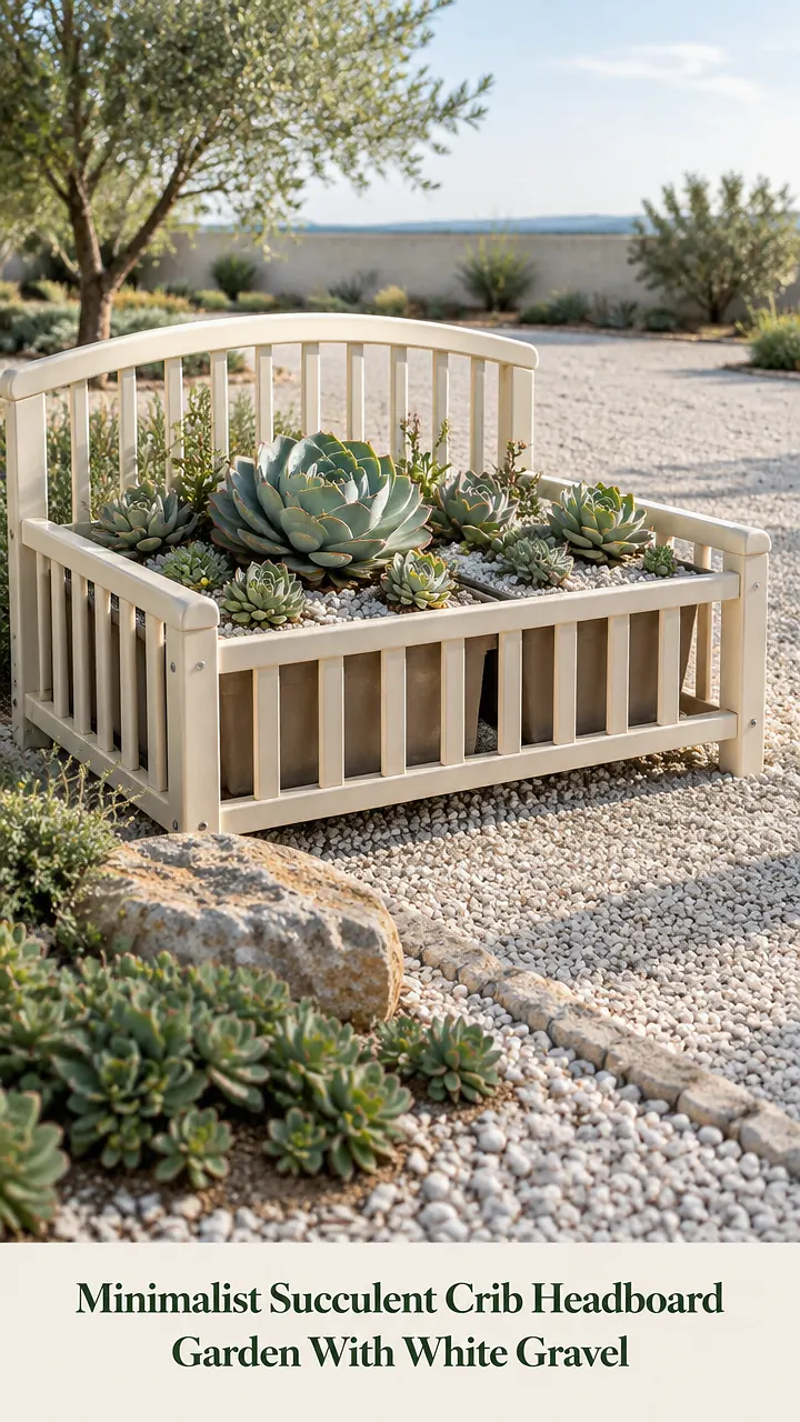 Minimalist Succulent Crib Headboard Garden With White Gravel