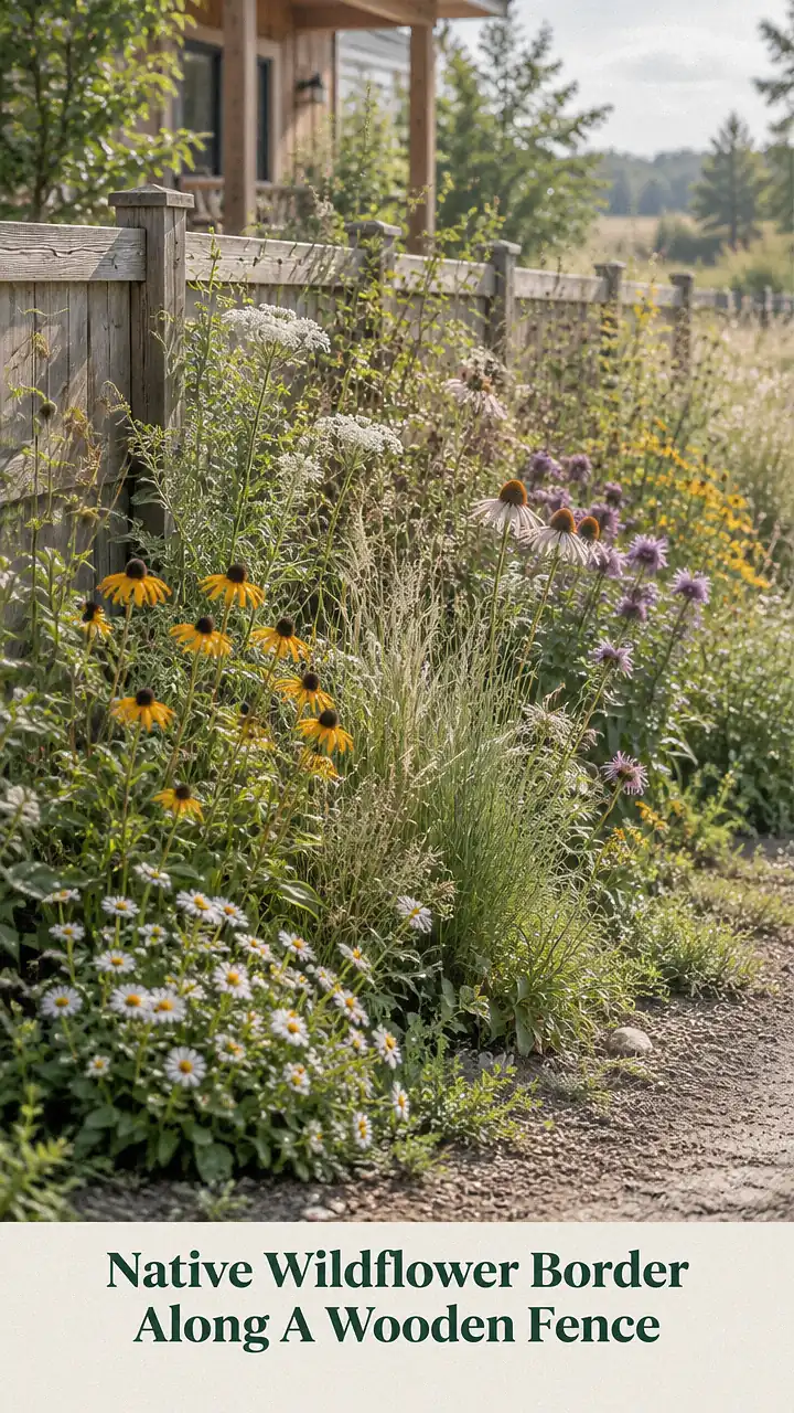 Native Wildflower Border Along A Wooden Fence