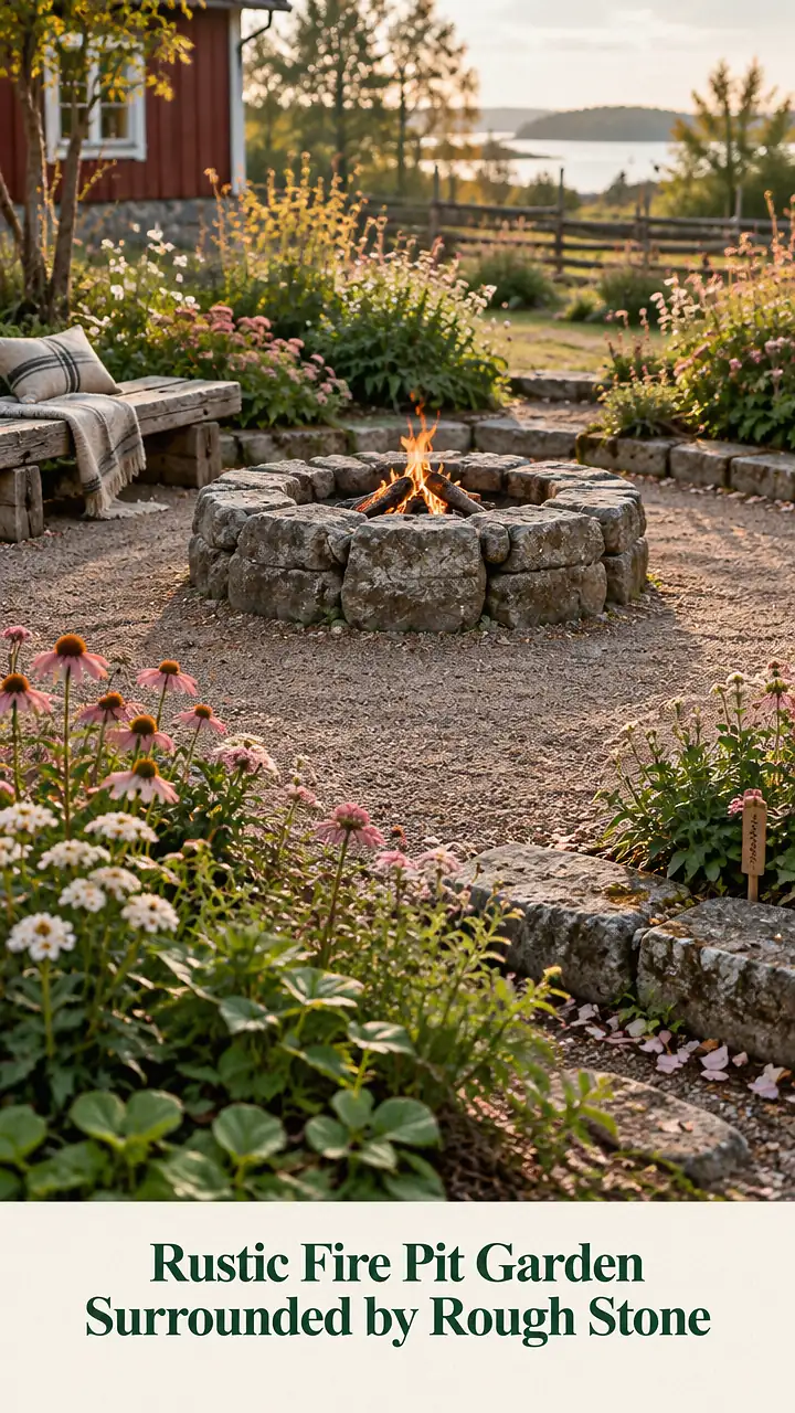 Rustic Fire Pit Garden Surrounded by Rough Stone
