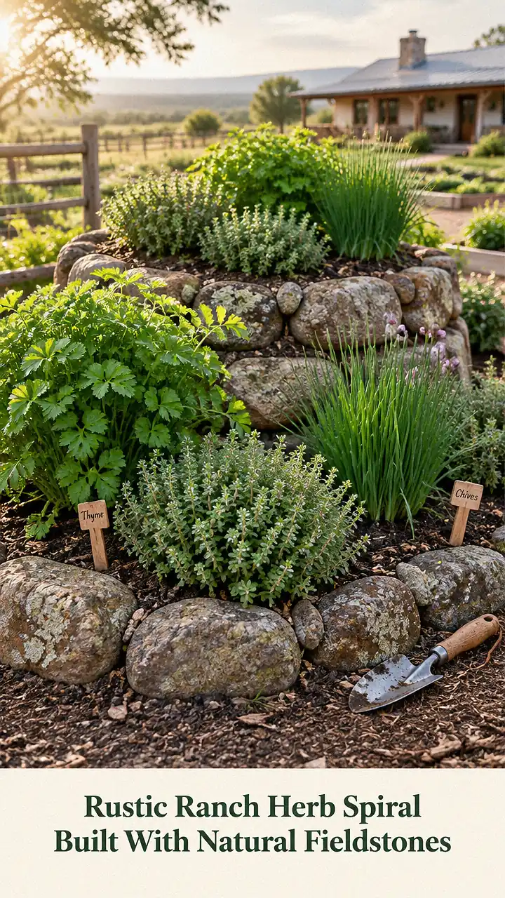 Rustic Ranch Herb Spiral Built With Natural Fieldstones